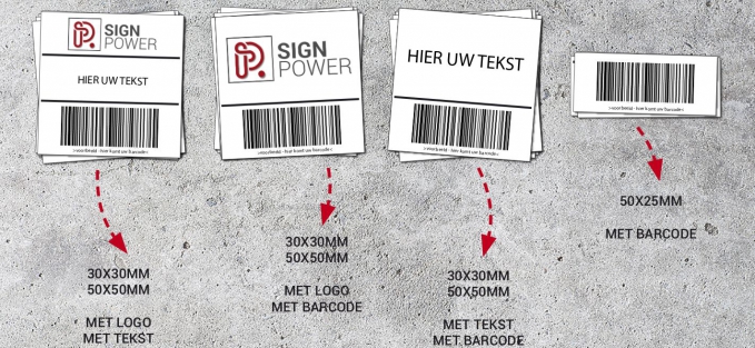 5 soorten Barcodestickers leverbaar, eventueel met logo