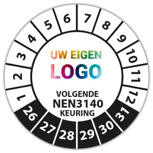 Keuringssticker "volgende NEN 3140 keuring" logo