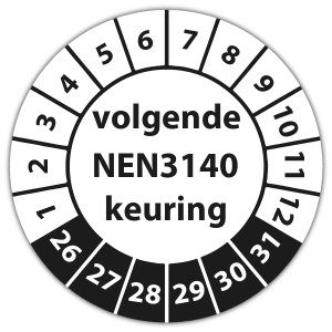 Keuringssticker "volgende NEN 3140 keuring"