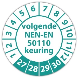 Keuringssticker volgende NEN-EN 50110 keuring - Keuringsstickers op vel