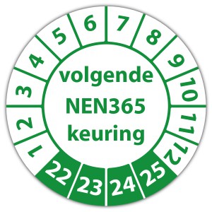 Keuringssticker volgende NEN 365 keuring - Keuringsstickers NEN-normen