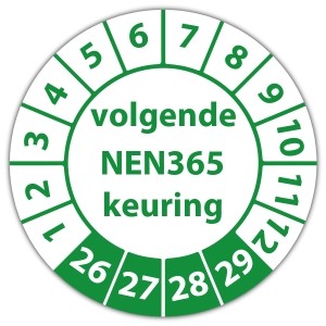 Keuringssticker volgende NEN 365 keuring - Keuringsstickers NEN-normen