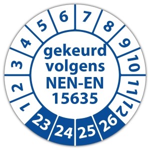 Keuringssticker gekeurd volgens NEN-EN 15635 - Keuringsstickers NEN-normen