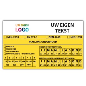 Brandblusser sticker met eigen tekst en logo - Keuringsstickers met uw logo én tekst