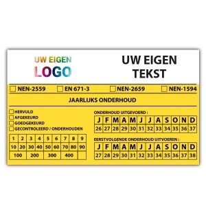 Brandblusser sticker met eigen tekst en logo - Keuringsstickers met uw logo én tekst