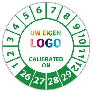 Keuringssticker calibrated on - Keuringsstickers op rol logo