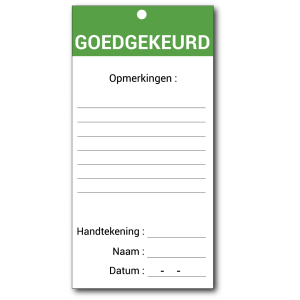 Goedgekeurd hanglabels (staand) - Toebehoren