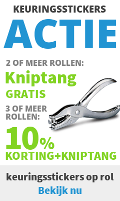 Actie keuringsstickers 2019, Gratis kado bij 2 rollen, 10% korting bij 3 of meer